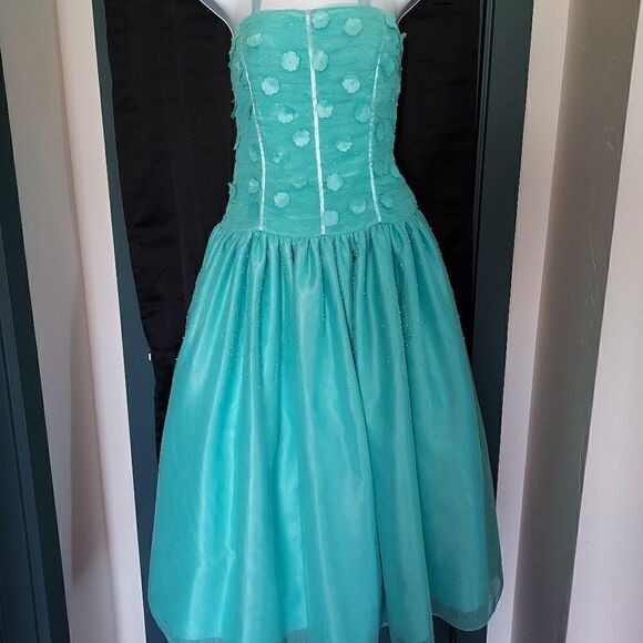 Morgan and Company Teal Strapless Prom Dress - Picture 2 of 15